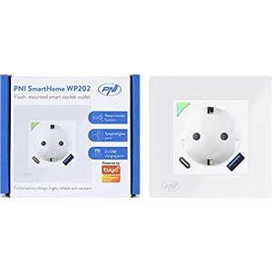 PNI Presa intelligente WiFi PNI SmartHome WP202, montaggio interrato, controllo Internet, app dedicata Tuya Smart, compatibile con Amazon Alexa e Google Home