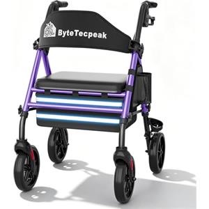 ByteTecpeak R4 deambulatore pieghevole con seduta, girello per anziani,altezza regolabile in 5 livelli su sedile e maniglie, Deambulatori a 4 ruote, Con borsa della e freni, portata 100KG (Viola)