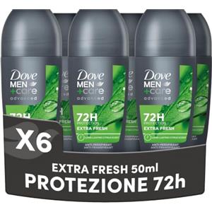 Dove Men+Care Roll On Advanced Care Extra Fresh, Deodorante Uomo Antitraspirante Senza Alcol, con 1/4 di Crema Idratante, Protezione Fino a 72 Ore, 6 Pezzi da 50 ml
