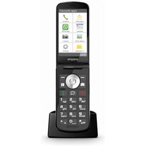 Emporia TOUCHsmart.2 New Edition, cellulare 4G per anziani, tasto dedicato per whatsapp e messaggistica, volume elevato, display a colori da 3,25, stazione di ricarica, nero