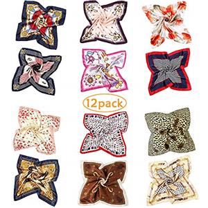 NETUME Sciarpa Quadrata in Seta - 12 Sciarpe Miste, Sciarpe/Fazzoletto da Collo/Bandane/Sciarpa per Capelli/Set di Foulard, Fazzoletti in Raso di Seta (50x50 cm)