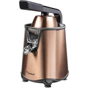 Bestron Spremiagrumi elettrico, spremiagrumi con funzione di arresto e filtro polpa in acciaio inox, con 2 coni, capacità 450 ml, leva soft pressa per un facile utilizzo, colore: rame