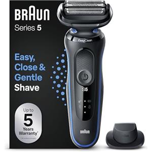 Braun Series 5 Regolabarba Uomo, Rasoio Elettrico Barba, Rifinitore di Precisione Easyclick, Easyclean, Wet&Dry, Ricaricabile, Rasoio a Lamina Senza Fili, Idea Regalo 51-B1200s Blu