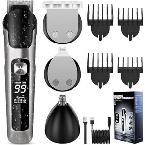 KDISHKRA Tagliacapelli Uomo Professionale, Rasoio Elettrico Barba e Capelli, Regolabarba Tagliabarba Cordless Grooming Trimmer Kit con Display LED, Regolabarba Uomo per Capelli/Corpo/Naso/Baffi