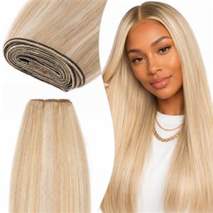 Elailite Extension Matassa Capelli Veri Tessitura Una Ciocca Unprocessed Brazilian Human Hair Lisci 100g 25cm #18 Biondo Sabbia/#613 Biondo Chiarissimo
