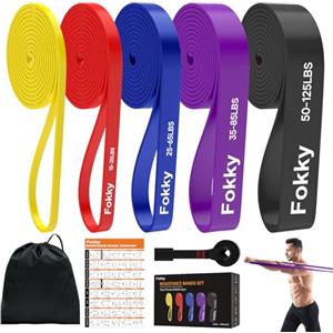 Fokky Elastici Fitness 5 Livelli di Resistenza, Elastico Palestra con Ancora per Porta,Guida agli Esercizi e Borsa da Trasporto per Allenamento di Forza,Stretching,Calisthenics,CrossFitness