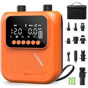 Accwork Pompa SUP Ricaricabile 20 Psi - Arresto Automatico, Gonfiare/Sgonfiare Pompa Batteria Elettrico Gonfiatore Materassi Gonfiabili, 7 Ugelli Per Sup, Canoa, Barca, Tenda, Kayak Gonfiabile