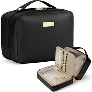 Aucuu Beauty Case, Pochette Trucchi, Borse da Toilette Impermeabile in Pelle PU,Toiletry Make Up Bag, con Scomparti per Pennelli Rimovibili, Organizer per Cosmetici per Donne e Ragazze