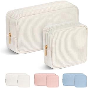 Aucuu Beauty Case da Viaggio Donna, 2 Pezzi Borsa Cosmetica in Velluto a Coste, Pochette Donna Trucchi Portatile, Borsa Porta Trucchi da Toilette, Makeup Bag Organizer per Viaggiare all'aperto