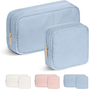 Aucuu Beauty Case da Viaggio Donna, 2 Pezzi Borsa Cosmetica in Velluto a Coste, Pochette Donna Trucchi Portatile, Borsa Porta Trucchi da Toilette, Makeup Bag Organizer per Viaggiare all'aperto