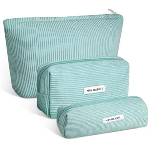 Aucuu Beauty Case, 3 Pezzi Grande Capacità per Il Trucco, Borsa da Toilette in velluto a coste, Beauty Case da Viaggio, Impostato da Toilette Makeup Bag Organizer