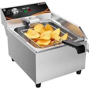 DULNICE Friggitrice 3000w Friggitrice Elettrica ad Olio Professionale in Acciaio Inox, Friggitrice Olio, 6 L Grande Capacità con Cestello e Coperchio per Ristoranti Rapidi, Patatine Fritte