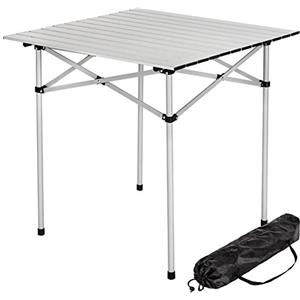 BAKAJI Tavolo Tavolino Camper Campeggio Picnic in Alluminio Pieghevole Top Arrotolabile Salvaspazio e leggero, ideale per Sagre Fiere Giardino Casa (70 x 70 cm)