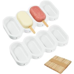 AuFiiy Stampi per Ghiaccioli, 2 Pezzi Silicone Stampi per Gelato con 50 Bastoncini Ice Cream Mould per Stecco al Cioccolato, Sorbetti, Budino
