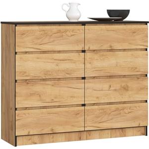 AKORD Cassettiera K-120 con 8 (2x4) Cassetti | Moderna Mobiletto per Soggiorno Sala da Pranzo Camera da Letto Corridoio Bagno | Armadio Cameretta | 120x99x40 cm | Peso 65 kg | Quercia Artigianale