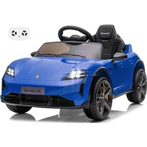 Mondial Toys Porsche Taycan Turbo S 12V Macchina Elettrica per Bambini con Licenza Ufficiale, 2 Motori, Telecomando Parentale, Cintura 3 Punti, Bluetooth e Luci LED - Blu