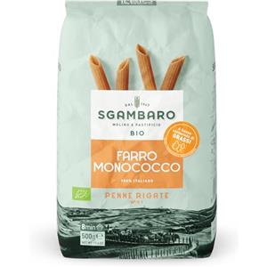 Sgambaro Pasta Bio Penne Rigate N.91 - 500 g Pasta con Farina di Farro Monococco - Ricca di Antiossidanti, Vitamine e Minerali - Basso Contenuto di Glutine