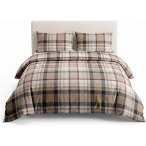 INTRECCI Parure Copripiumino Stampata 100% Cotone | Sacco Singolo + 1 federa | Anallergico e Traspirante | Dis. 21 Scozzese Beige