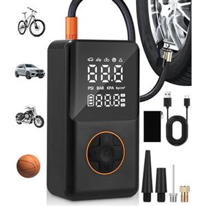 FAOKZE Compressore ad Aria Portatile,Gonfiatore Elettrico Portatile con Manometro,150PSI Pompa Elettrica,4000 mAh Mini Compressore Portatile con Luce USB/LED,per Auto, Moto, Biciclette e Palloni