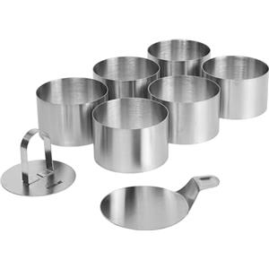 STONELINE Set di Coppapasta 8 Pezzi, Anelli per Torte 8 cm, Altezza 5 cm, in Acciaio Inox, Tondo, Pressa Stantuffo Paletta Base, Anelli Rotondi Coppa Pasta per Torte Dessert Mousse Alimenti