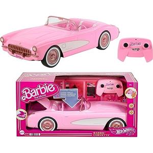 Hot Wheels Macchina Telecomandata Barbie The Movie - Corvette RC, macchinina a pile, 2 bambole incluse, bagagliaio apribile per contenere gli accessori, giocattolo per bambini, 4+ anni, HPW40