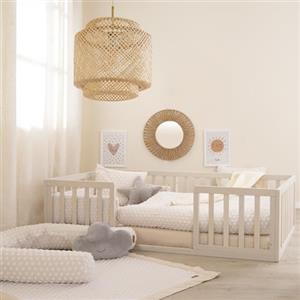 roba Letto Montessori a Pavimento 70 x 140 cm per Bambini - Con Rete a Doghe e Protezione Anticaduta - Concetto di Riposo a Livello del Pavimento per Bambini Piccoli - Stone Washed