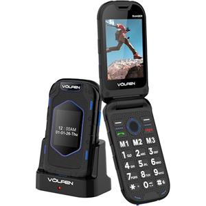 Volfen Ranger Cellulare robusto con sportellino per anziani con doppio schermo, pulsanti e tasti grandi, facile da usare, USB-C, 3 memorie dirette, base di ricarica
