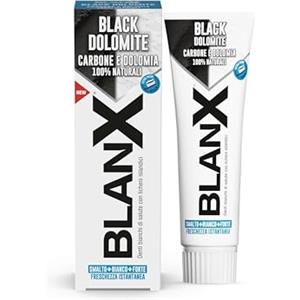 BlanX, Dentifricio Black Dolomite, Dentifricio Sbiancante, Con Carboni Attivi, Licheni Islandici, Dolomia 100% Naturali, Freschezza Istantanea e Duratura, Vegan Friendly, 75ml