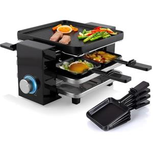 Avilia - Griglia Elettrica Multifunzione 4in1 da 700W con Termostato Regolabile per Carne, Verdure e Formaggi, Raclette da Tavolo con Piastre Antiaderenti e Ponte Parcheggio Compatto