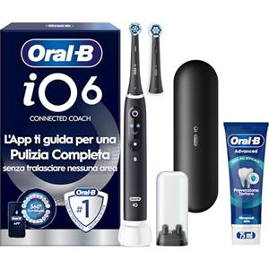 Oral-B iO 6 Spazzolino Elettrico, 2 Testine, Custodia, Dentifricio, Nero - 2 Testine di Ricambio per Spazzolino Elettrico, Ricaricabile, Custodia + 1 Dentifricio Advanced Prevenzione Tartaro