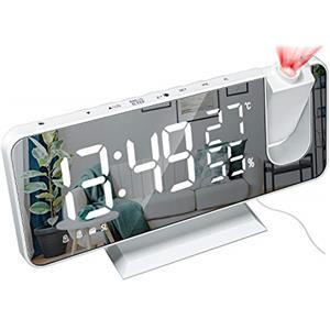 DollaTek Radio sveglia con proiezione LED grande schermo display temperatura e umidità orologio elettronico per camera da letto regalo cucina - guscio bianco digitale bianco