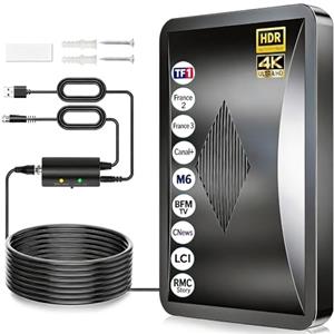 TE-Voze Antenna TV Interna 600KM+, Antenna TV da Interno con Amplificatore di Segnale Ultra Potente, 360° Ricezione Canali Locali HD, Compatibile con Tutti i TVs Supporta 8K, 4K, 1080P -Cavo Coassiale 10M