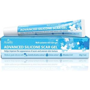 AZALLY Gel di Silicone per Cicatrici e Crema Rimozione Cicatrici: Ideale per Cheloidi, Cicatrici Post-Operatorie, Smagliature e Acne - con Centella, Estratto di Cipolla e Vitamine C+E (30g)
