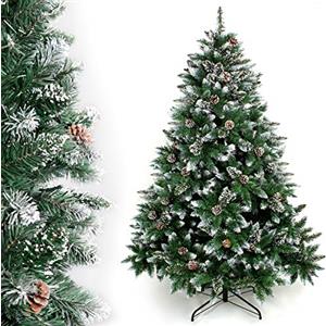Yorbay Albero di Natale, Pino artificiale ricoperto da neve e decorato da pigne, Materiale PVC e PP e Ferro, Dimensione da 120 cm a 240 cm (150 cm) Riutilizzabile