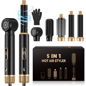 UMIGA Styler per capelli 5 in 1 1000 W, LCD Air Brush spazzola rotonda, ferro arricciacapelli e piastra per capelli, 3 livelli di temperatura per volume, levigatura, ricci e styling
