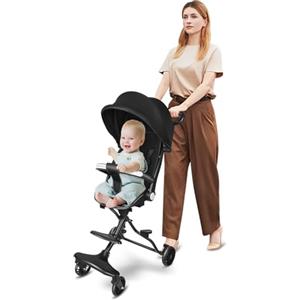 Homewell Passeggino leggero per esterni, passeggino portatile, passeggino compatto con ruote bloccabili, adatto fino a 15 kg, con parasole nero e ruote bloccabili