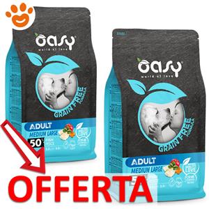 Oasy Dog Grain Free Adult Medium/Large Pesce - Offerta [PREZZO A CONFEZIONE] Quantità Minima 2, Sacco Da 12 Kg