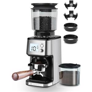 Homtone Macinacaffè Elettrico, 51 Livelli di Macinatura Regolabili, Macine Coniche, Tecnologia Antistatica, Compatibile con Portafiltro, per Espresso, Caffè Filtro e French Press (Argento)