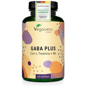 Vegavero GABA 1000 mg | con L-Teanina e Vitamina B6 | Prodotto e Testato in Germania | per Stress e Ansia | Integratore per Rilassamento Fisico e Mentale | Vegavero