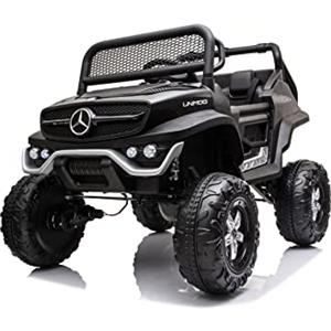 FINOOS auto macchina elettrica per bambini Mercedes Unimog 12V, con telecomando da 2,4 Ghz, motore 4 x 12V 45W, batteria: 12V 10Ah, 1-5 anni (Nero)