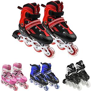 Kedia Pattini in linea per bambini, misure regolabili, pattini in linea con luce singola, per bambini, adolescenti e adulti, principianti (ruote doppie nere, senza luce, S)