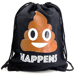 PREMYO Borsa da Palestra Sacca Zaino Sportiva con Scritta Stampa Smiley Poop Borsone Zainetto Chiusura a Cordoni Gym Bag Tela Cotone Nero