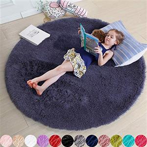 Amdrebio Tappeto grigio viola per camera da letto, soffice, circolare 1,5 x 1,5 m, per camera dei bambini, tappeto peloso, circolare, shaggy, morbido per dormitorio, decorazione per la stanza del bambino