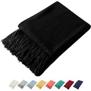 Homiest Coperta decorativa lavorata a maglia con frange, leggera maglia acrilica, morbida nappa per divano, letto (nero, 127 x 152 cm)