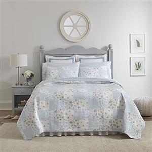 Laura Ashley - Set copripiumino king size, biancheria da letto reversibile in cotone con federe abbinate, decorazione per camera da letto, ideale per tutte le stagioni (blu Kenna, king size)