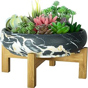 ARTKETTY Vaso per Piante Grasse, Grande Vaso Bonsai in Marmo con Vassoio di Drenaggio in Ceramica per Piante da Fiore Cactus da Interno Decorazione Giardino di Casa