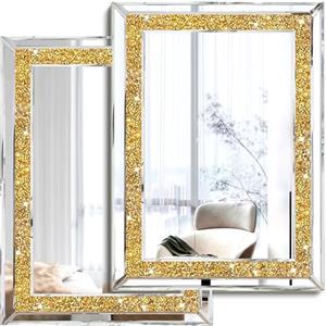 XIHACTY - Specchi da parete Crush Diamond in 2 pezzi, decorazione da parete con strass, color oro, specchi decorativi per soggiorno, camera da letto, bagno (27,8 x 38.1 cm)