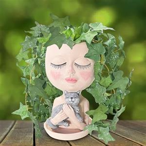 asdfg Vasi per piante con testa di viso, vaso da fiori con gatto, vasi per piante grasse con foro di drenaggio, fioriera da donna in resina per interni ed esterni, decorazione per la casa, festa della