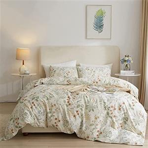 LifeTB Just Contempo - Set copripiumino per letto matrimoniale, motivo floreale, in cotone, con motivo floreale e rami di fiori, con 2 federe, colore: bianco