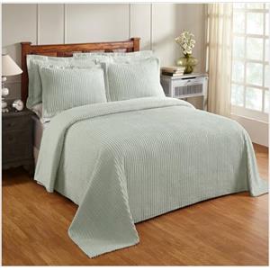 Better Trends Jullian Collection - Copriletto matrimoniale Sage, 100% cotone, trapuntato, classico a righe, morbido e confortevole, per tutte le stagioni, lavabile in lavatrice, collezione Jullian